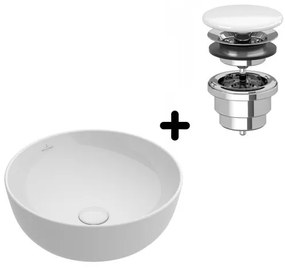 Pachet lavoar pe blat Villeroy&Boch Artis si ventil ceramic fix, 41794301+68080001