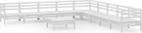 vidaXL Set mobilier de grădină, 10 piese, alb, lemn masiv de pin