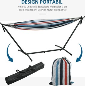 Outsunny Hamac cu Suport 310x117cm pentru Camping cu Înălțime Reglabilă și Geantă de Transport, Capacitate 120 kg, Dungi Albastre și Albe | Aosom Romania