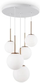 Lustra cu 5 pendule design modern Basic form auriu/ alb