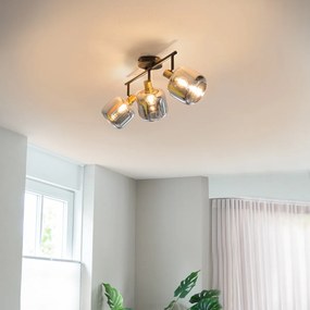 Spot de plafon negru cu sticlă fumuriu oval 3 lumini - Zuzanna