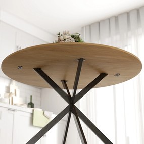 HOMCOM Masă de dining rotundă pentru 4 persoane 120 cm stil industrial cu plank aspect lemn, picioare incrucisate din oțel, stejar | Aosom Romania
