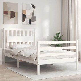 3194302 vidaXL Cadru de pat cu tăblie, alb, 100x200 cm, lemn masiv