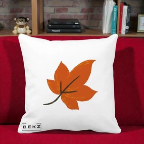 Perna Decorativa Frunza de Toamna Portocalie, 40x40 cm, Alba Mata, Husa Detasabila, Perna Inclusa, BEKZ®