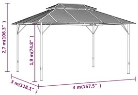 Pavilion cu acoperis dublu, antracit, 3x4 m 3 x 4 m, Fara perete lateral