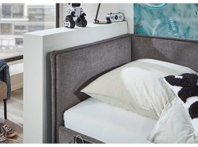 Pat pentru copii gri pe colț tapițat cu spațiu de depozitare cu somieră 90x200 cm Fun – Meise Möbel