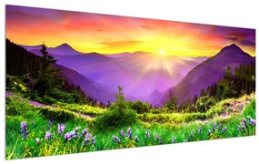 Tablou cu peisaj  montan cu apus de soare (120x50 cm), în 40 de alte dimensiuni noi