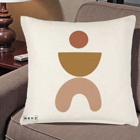Perna Decorativa Geometric Boho Disc si Arc, 40x40 cm, Crem Reliefat, Husa Detasabila, Perna Inclusa, BEKZ®