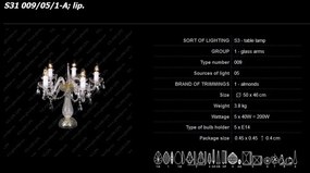 Veioza 5 brate cristal Bohemia S31 009/05/1-A; lip.