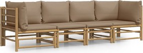 vidaXL Set mobilier de grădină cu perne gri taupe, 4 piese, bambus