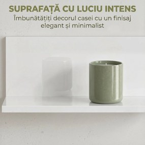 HOMCOM Etajeră de Perete pentru Living și Dormitor, Grosime 1,5 cm, Raft Suspendat din Lemn, 127x12x18 cm, Alb Lucios | Aosom Romania
