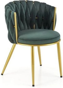 Scaun de dining K517, verde inchis/auriu, stofa catifelata/metal, 57x6