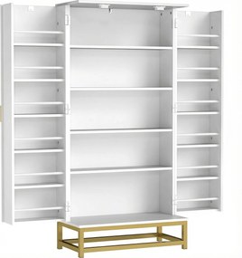 HOMCOM Dulap de bucătărie mobilier depozitare cu 12 rafturi pe uși, rafturi reglabile, 58x29x119,5cm, alb | Aosom Romania