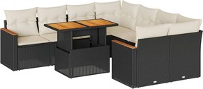 vidaXL Set mobilier grădină perne 9 piese negru poliratan/lemn acacia