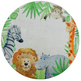 BAMBINO 54090 rotund covor lavabil Animale, Africa pentru copii anti-alunecare - alb / verde