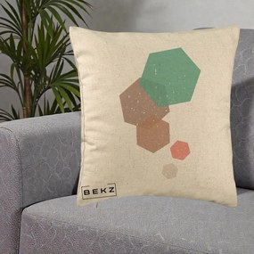 Perna Decorativa Geometric Hexagoane Pastel, 40x40 cm, Bej, Husa Detasabila, Perna Inclusa, BEKZ®