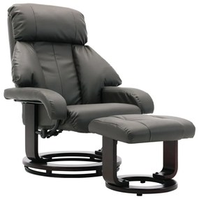 248674 vidaXL Fotoliu TV rabatabil cu taburet, gri, piele ecologică