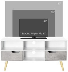 HOMCOM Dulap TV modern cu sertare si rafturi, dulap din lemn pentru TV pana la 50", 117x39x56,7cm, alb si gri