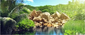 Tablou cu lac în jungla din Seychelles (120x50 cm)