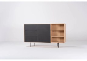 Comodă neagră/în culoare naturală joasă din lemn de stejar 176x100 cm Fina – Gazzda