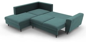 Colțar petrol extensibil, cu spațiu de depozitare cu tapițerie din catifea (cu colț pe partea stângă-în formă de ”L”) Kyoto – Cosmopolitan Design