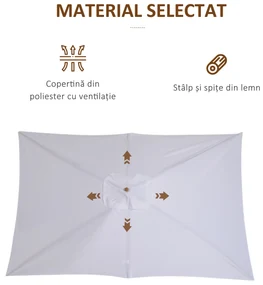Outsunny Umbrelă de Grădină 2x3m Parasolar Impermeabil din Lemn Lacuit cu Copertină Detașabilă Alb | Aosom Romania