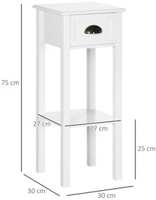 HOMCOM Masă Auxiliară Mesită de Noapte cu Sertar și Raft de Depozitare Stil Modern pentru Sufragerie Dormitor 30x30x75 cm Alb | Aosom Romania