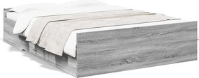 vidaXL Cadru de pat cu sertare, gri sonoma, 135x190 cm, lemn prelucrat
