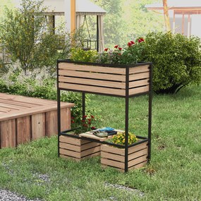 Outsunny Casetă de plantare, scară pentru flori, jardinieră înaltă, rezistentă la intemperii, 3 ghivece, 83 cm x 39 cm x 100 cm, natur + negru | Aosom Romania