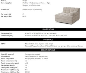 Canapea, Modul dreapta design elegant LUX Dean right Skyward sand