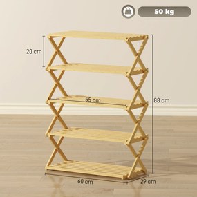 HOMCOM Suport pentru Încălțăminte din Bambus cu 5 Nivele, Fără Asamblare - Natural | Aosom Romania