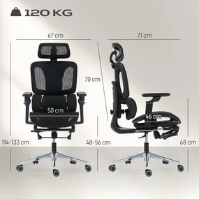 HOMCOM Scaun de Birou Ergonomic din Plasă cu Cotiere, Tetieră, Spătar Reglabil, Funcție Legănare, Negru | Aosom Romania