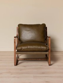 Fotoliu din piele naturală top grain, cu structură din lemn de acacia, 76×77×77 cm, „Céron"