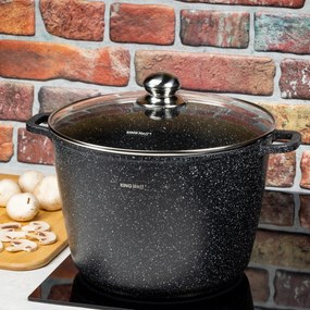 Oală cu capac 28 cm, 10L – Kinghoff KH 1599, antiaderentă cu marmură, neagră, ideală pentru supe și mâncăruri în volum mare
