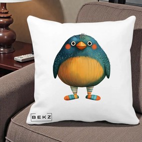 Perna Decorativa Pasare Teal cu Sosete Dunghi, 40x40 cm, Alba Mata, Husa Detasabila, Perna Inclusa, BEKZ®