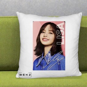 Perna Personalizata K-pop BLACKPINK Lisa cu Semnatura, 40x40 cm, Alb Pufos, Husa Detasabila, Perna Inclusa, BEKZ®