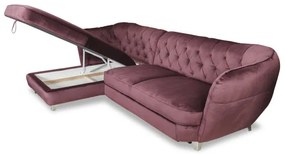 Coltar Extensibil Cu Lada Depozitare Retro, Stanga, Mov, 302 X 188 Cm