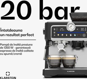 Klarstein Aparat de cafea GrandPresso Touch, 20 bar, râșniță integrată, indicator de presiune, spumă de lapte
