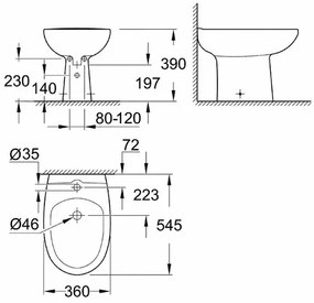 Bideu pe pardoseala Grohe Bau Ceramic alb lucios