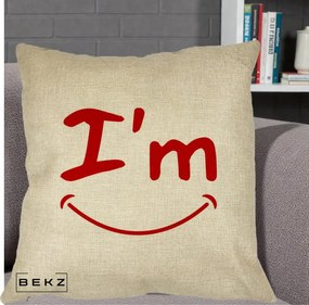 Perna Decorativa I'm Happy Smile, 40x40 cm, Crem, Husa Detasabila, Perna Inclusa, BEKZ®