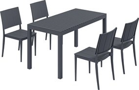 Outsunny Set mobilier de grădină, grup de scaune 5 piese, masă lată cu 4 scaune stivuibile, design lamelar pentru 4 persoane, gri închis | Aosom Romania