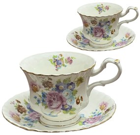 Serviciu Portelan Vintage Royal, 2 Cesti si farfurii, SPRING BOUQUET