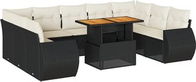 vidaXL Set canapele de grădină cu perne, 10 piese, negru, poliratan
