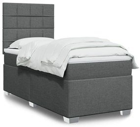 vidaXL Pat box spring cu saltea, gri închis, 100x200 cm, textil