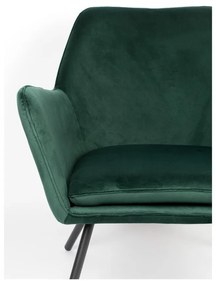 Fotoliu cu tapițerie din catifea White Label Bon, verde închis