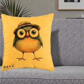 Perna Decorativa Pui cu Palarie Rotunda, 40x40 cm, Galben, Husa Detasabila, Perna Inclusa, BEKZ®