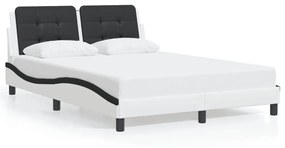 3208183 vidaXL Cadru de pat cu tăblie, alb și negru,140x190cm, piele ecologică