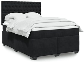 vidaXL Pat box spring cu saltea, negru, 140x200 cm, catifea