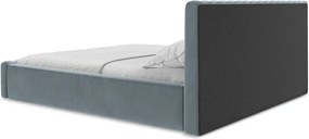 Pat matrimonial albastru deschis tapițat cu spațiu de depozitare cu somieră 160x200 cm Lemi – Makamii