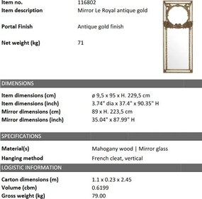 Oglinda design LUX din lemn de mahon sculptat manual Le Royal, auriu antic